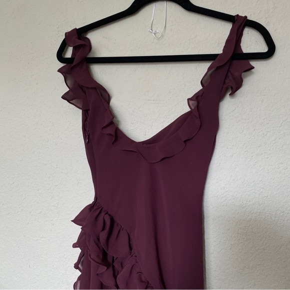 HOUSE OF CB ARIELA MULBERRY RUFFLE MAXI DRESS wine size S NWOT - Picture 11 of 13